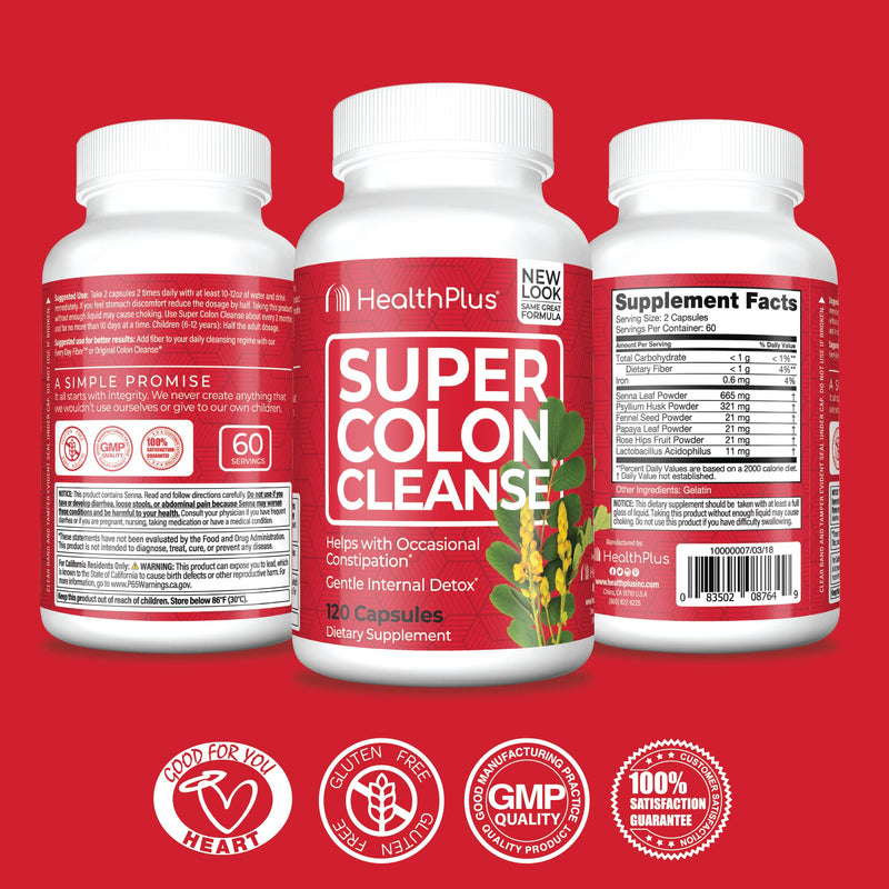[Australia] - Health Plus Super Colon Cleanse: 10-Day Cleanse -Detox | 3 Cleanses, 120 Count (Pack of 1) 