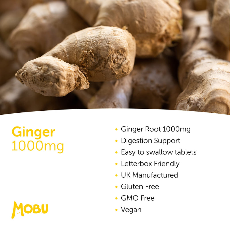 [Australia] - Ginger 1000mg 120 Tablets | Ginger Root Extract | Digestion, Travel Sickness & Joint Support | Letterbox Friendly | Vegan UK Made | GMP Approved | MOBU 