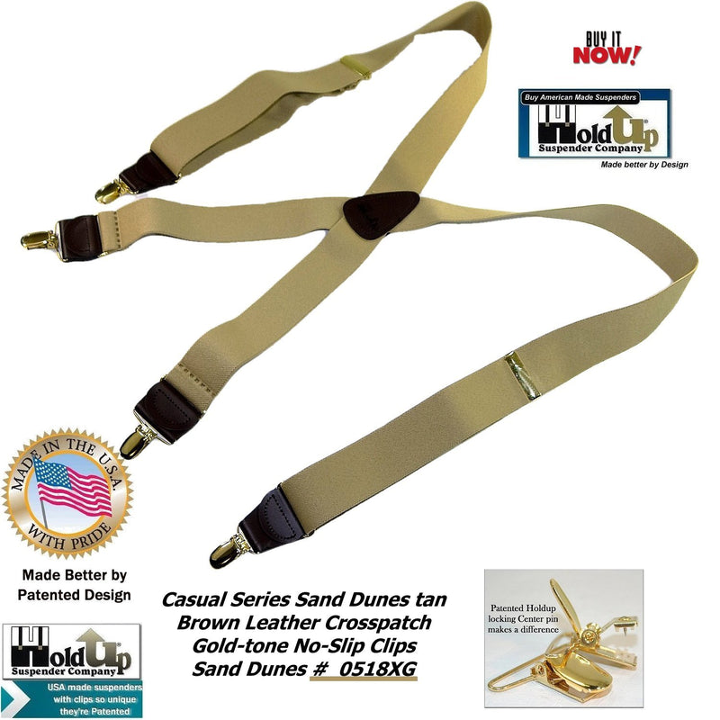 [Australia] - Holdup Casual Series Sand Dunes Tan 1 1/2" wide X-back Suspenders with Patented Gold-tone No-slip Clips 