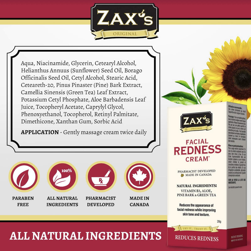 [Australia] - Zax's Original # 1 Facial Redness Cream - Ideal for PPE, Rosacea, Dehydrated Skin, and Windburn - Pharmacist Developed, Natural Ingredients - 28g 