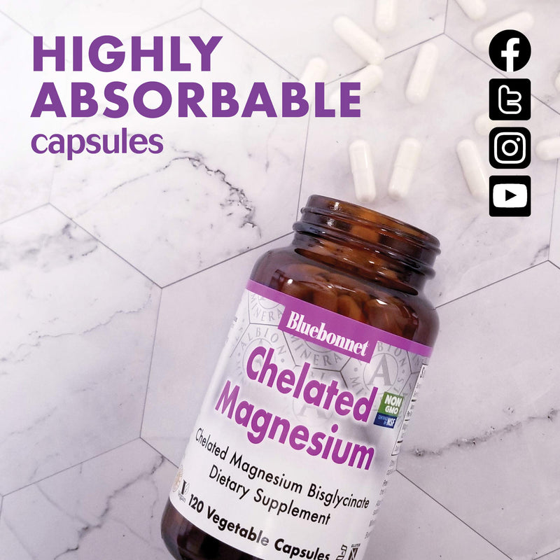 [Australia] - Bluebonnet Nutrition Albion Chelated Magnesium Vegetable Capsule, 200 mg, Stress Relief, Vegan, Non GMO, Gluten Free, Soy Free, Milk Free, Kosher, 60 Vegetable Capsule, 1 Month Supply 
