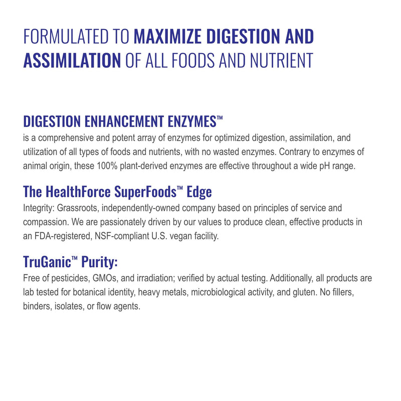 [Australia] - HealthForce SuperFoods Digestion Enhancement Enzymes - 120 VeganCaps - All-Natural, Plant-Sourced Enzyme Supplement - Promotes Healthy Gut - Gluten Free - 30 Servings Standard Packaging 