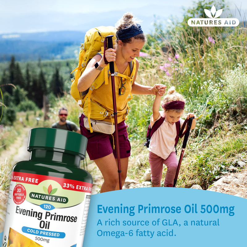 [Australia] - Natures Aid Evening Primrose Oil, 500 mg, 120 Softgels (Pure Cold Pressed Evening Primrose Oil, Omega-6 Gamma Linolenic Acid, Made in the UK) 120 Count (Pack of 1) 