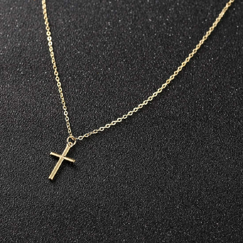 [Australia] - Valloey Cross Pendant Chain Necklace,14K Gold Plated Dainty Cute Lucky Cross Triangle Tiny Pendant Necklaces for Women Men Jewelry Gifts Gold-Cross 