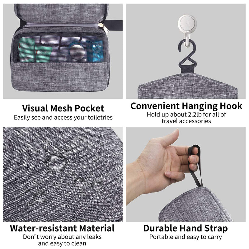 [Australia] - Travel Toiletry Bag Dopp Kit, Waterproof Hanging Toiletries Shaving Organizer Hygiene Bag for Women Men Compact Portable Gym Shower Bathroom Toiletry Storage Bag (Gray) 