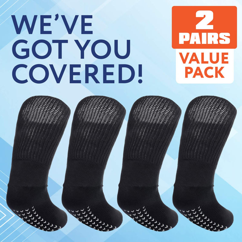 [Australia] - 2 Pairs of Super Wide Socks With Non-Skid Grips for Lymphedema - Bariatric Sock - Oversized anti-slip Sock Stretches up to 30'' Over Calf for Swollen Feet and Mens and Womens Legs - One Size Unisex 