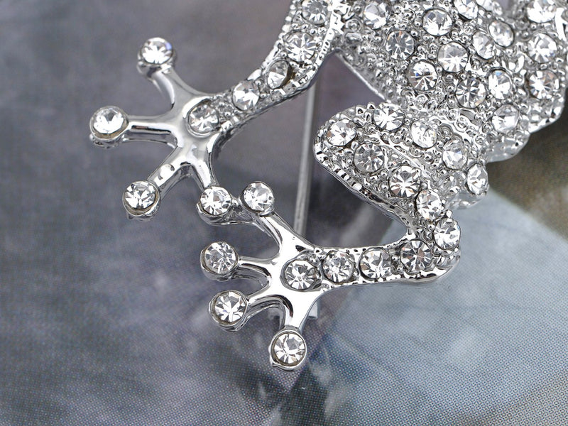 [Australia] - Alilang Silvery Tone Clear Crystal Colored Rhinestones Frog Toad Brooch Pin Silver 