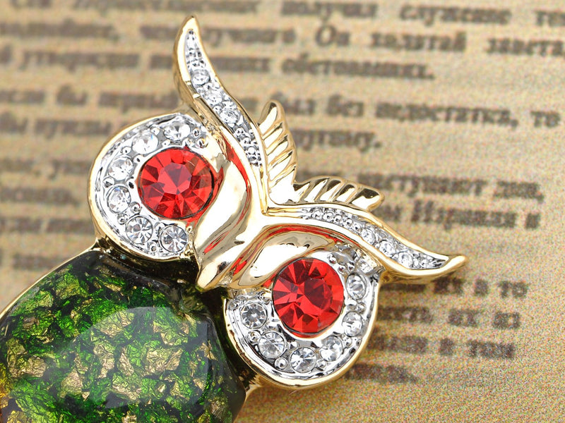 [Australia] - Alilang Ruby Red Crystal Rhinestone Eye Green Golden Tone Foil Bead Owl Bird Pin Brooch 