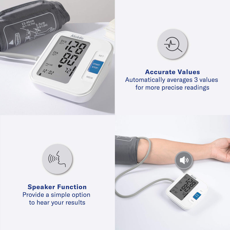 [Australia] - Alcedo Blood Pressure Monitor Upper Arm, Automatic Digital BP Machine with Wide-Range Cuff for Home Use, LCD Screen, 2x120 Memory, Talking Function 