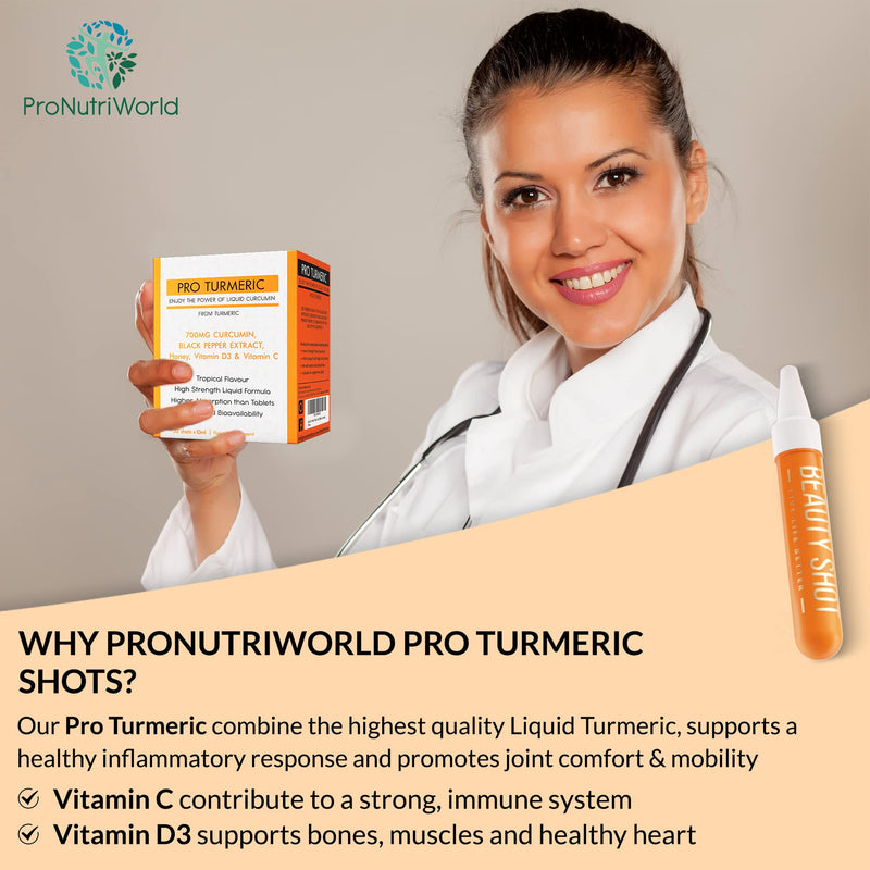 [Australia] - Pro Turmeric Shots and Black Pepper Vitamin C & D Supplement, 700mg Liquid Turmeric with Active Curcumin for Joint Pain Relief, Inflammation, and Immunity, 20 Shots per Box 