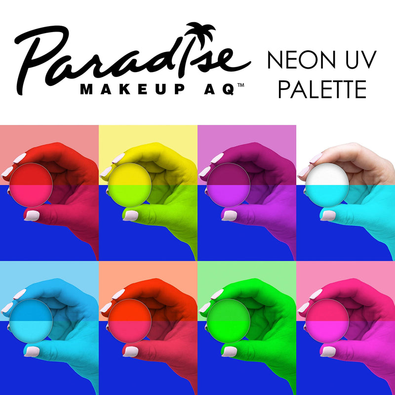 [Australia] - Mehron Makeup Paradise AQ Face & Body Paint 8 Color Palette (Neon UV Glow) - Face, Body, Black Light Makeup Palette, Special Effects, UV Glow, Rave Accessories, Christmas Gifts, Halloween, and Cosplay 