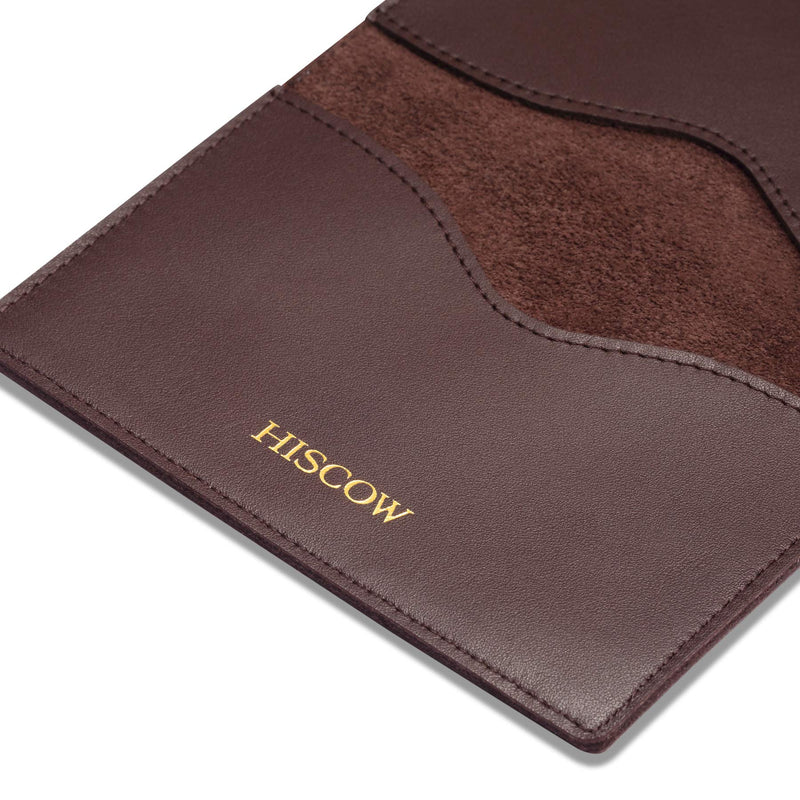 [Australia] - HISCOW Minimalist Thin Bifold Card Holder - Italian Calfskin Coffee, Gold logo 