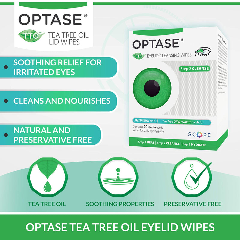 [Australia] - Optase Tea Tree Oil Eyelid Cleansing Wipes - for Daily Eyelid Hygiene & Relief for Blepharitis, Tired and Dry Eyes - 20 Wipes 