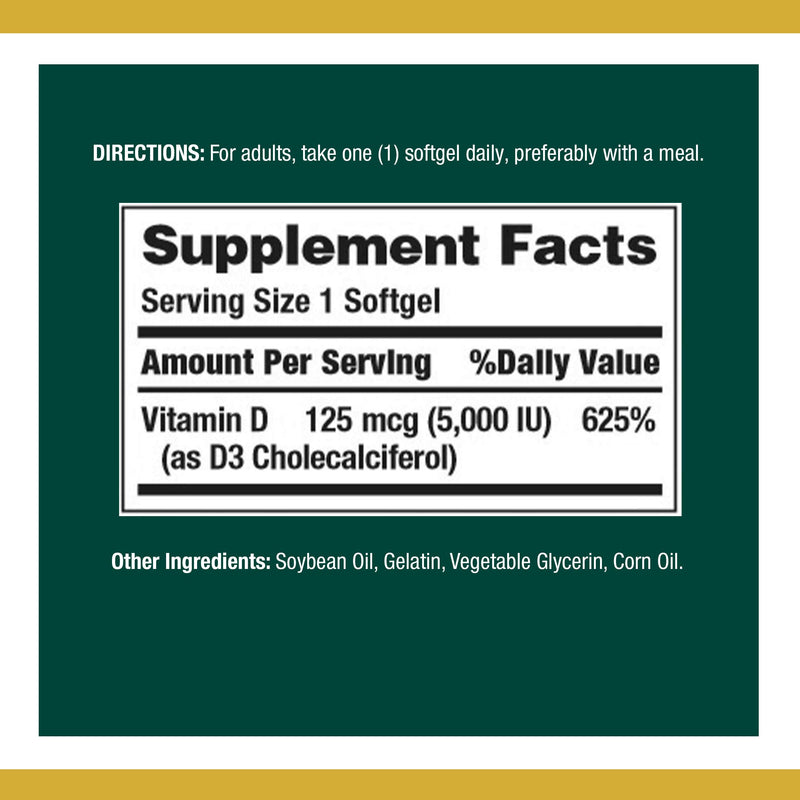 [Australia] - Nature's Bounty Vitamin D3, immune and bone support, 5000IU, Softgels, 150 Ct 