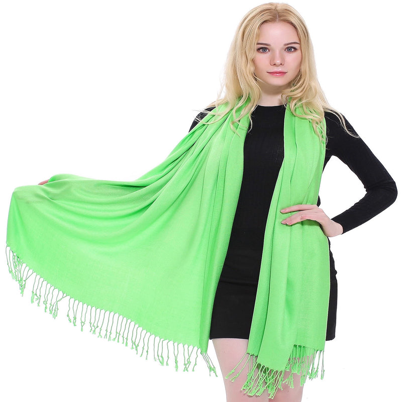 [Australia] - CJ Apparel Solid Colour Shawl Pashmina Scarf Wrap Shawls Pashminas Scarves (60+ colours) NEW One Size Bright Green 
