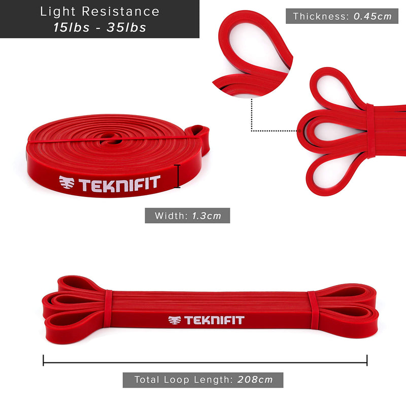 [Australia] - Teknifit Resistance Band - Single Pull Up Power Band - Full Body Workout and Home Fitness Solution - Inc FREE Exercise Guide Download Red (Light) 
