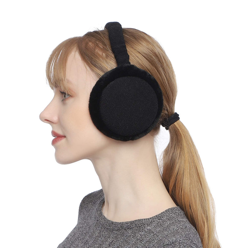 [Australia] - Faux Furry Earmuffs Winter for Women & Men Adjustable & Foldable Ear Warmers Classic Outdoor Black 