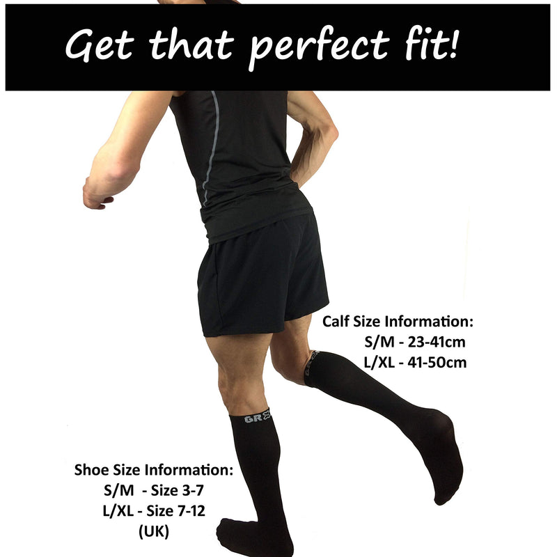 [Australia] - gr8ful® Compression Socks for Men & Women | Fab for Running, Calf Injury, Shin Splints, Achilles Tendonitis, Travel & Pregnancy | 1 Pair | Reduce Swelling + Pain, Aid Recovery. Black, 15-20mmhg, S/M S/M (Pack of 1) 