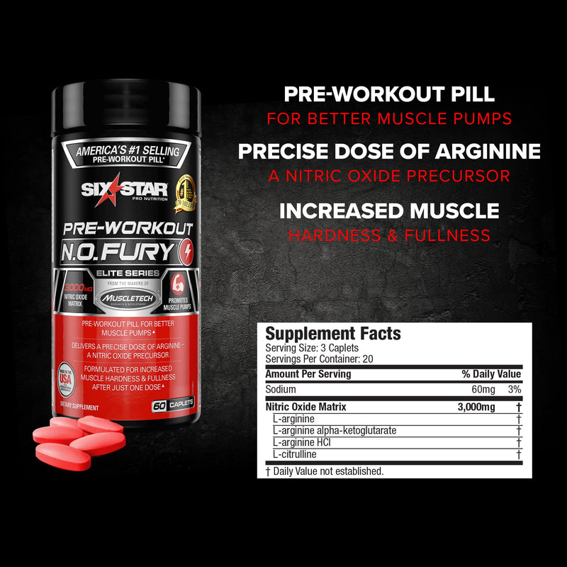 [Australia] - Nitric Oxide Supplement | Six Star Nitric Oxide Fury Pre-Workout | Pre Workout Nitric Oxide Pills for Men & Women | Sports Nutrition Pre-Workout Products | Nitric Oxide Pre Workout Pills, 60 Count 