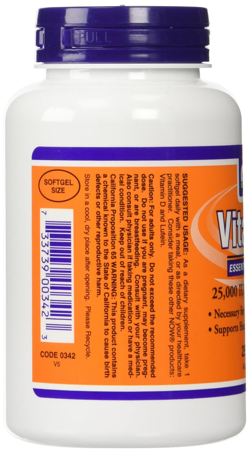 [Australia] - Now Foods Vitamin A, 25000 IU from Fish liver oil, 250 Softgels (Pack of 2) 