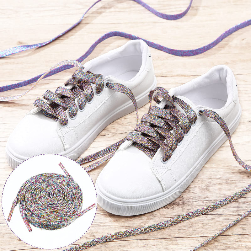 [Australia] - 6 Pairs Glitter Shoe Laces Sparkly Shiny Flat Shoelace for Sneakers Canvas Athletic Girls' Cheerleading Shoes 