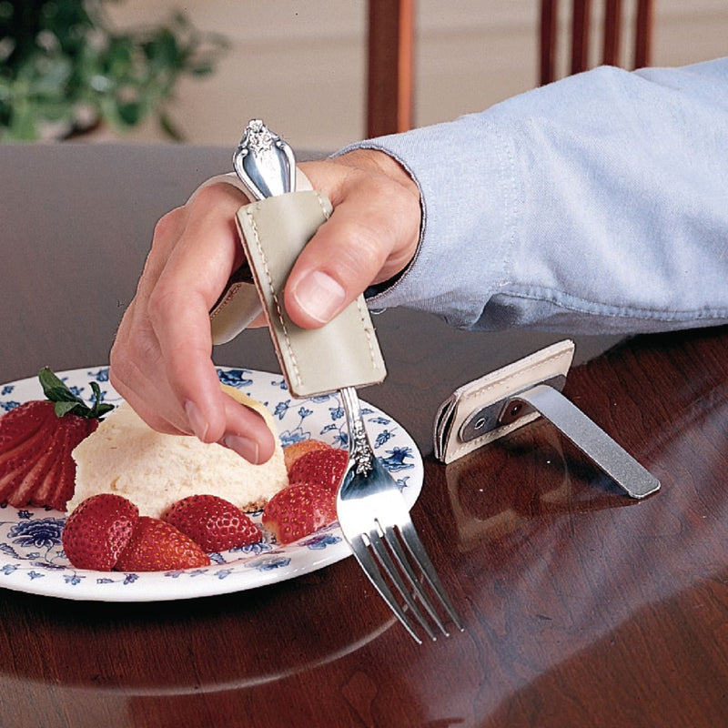 [Australia] - Sammons Preston - 33866 Right Angle Single Pocket Writing Aid, Utensil Holder Addition for Weak or Limited Grasp, Pens, Pencils, Toothbrushes, Eating Cutlery, Slides Into Any Standard Utensil Cuff or Strap 