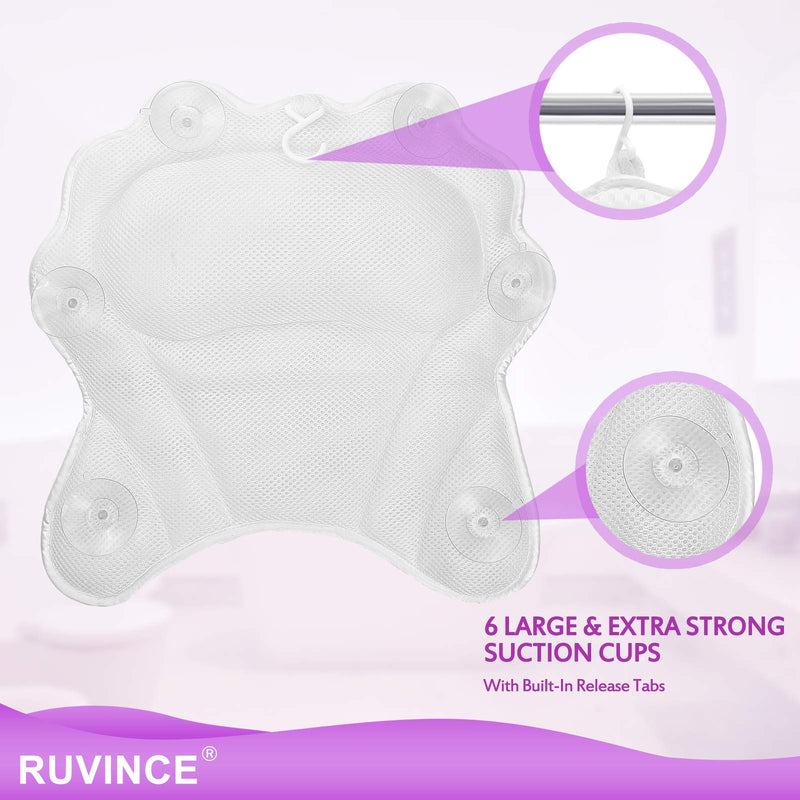 [Australia] - Bath Pillow RUVINCE Ergonomic Luxury bathtub pillow with head,Neck, Shoulder and back support, 4D bath pillows for tub with 6 Powerful Suction Cups, Fits all Bathtub, Spa Tub, Hot Jacuzzi 2T 