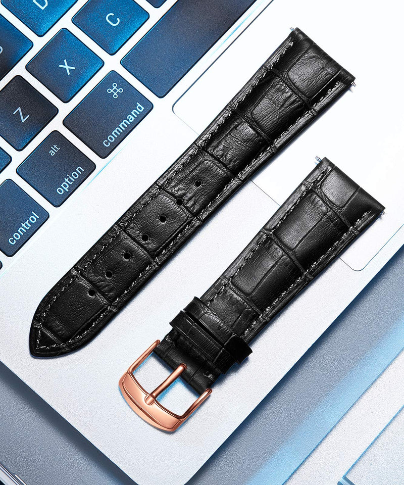 [Australia] - BINLUN Genuine Leather Replacement Watch Band Multicolor Waterproof for Men Women(12mm,14mm,16mm,17mm,18mm,19mm,20mm,21mm,22mm,23mm,24mm) 12MM GR-Black 