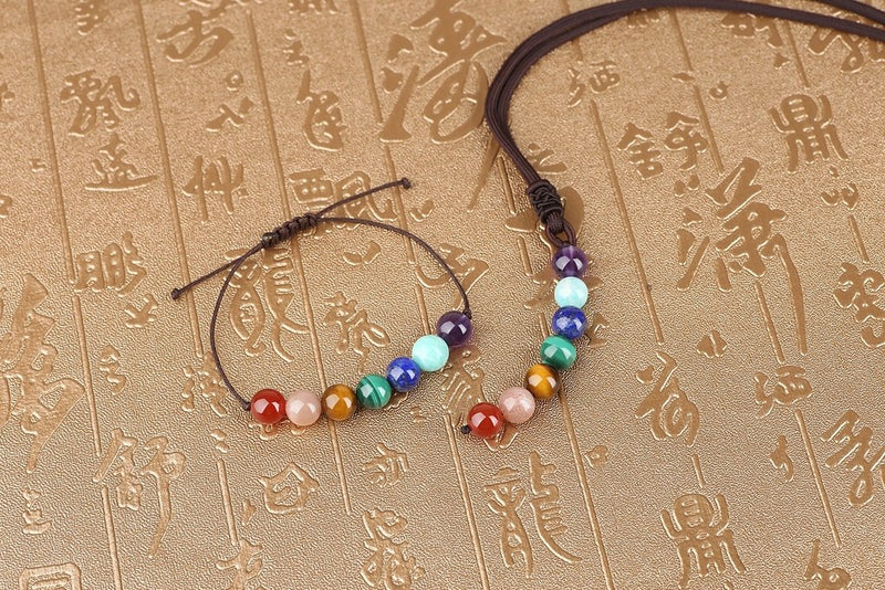 [Australia] - COAI 7 Chakra Balancing Stone Bracelet Pendant Necklace Set 7 Chakra B 