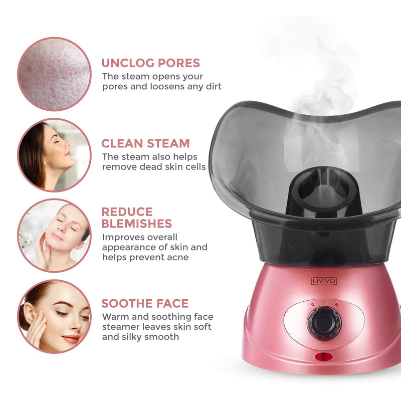 [Australia] - LIVIVO Facial Face Spa Steamer Inhaler With Aromatherapy Diffuser 'Herb Grill' and Dual Nose-Cones Kit Set - Ideal To Use on Open Pores For Removal of Dirt Acne Pimples etc (Rose Gold) 