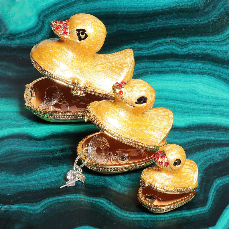 [Australia] - Waltz&F Three Generation Duck Jeweled Trinket Box Hinged Hand-Painted Ring Holder Home Decoration 