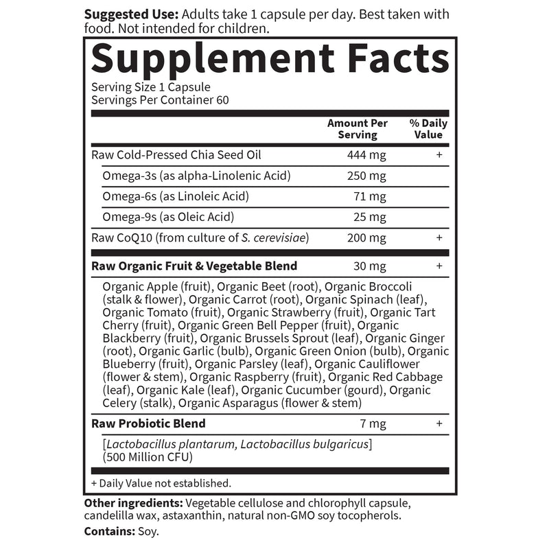 [Australia] - Garden of Life Vegetarian Omega 3 6 9 Supplement - Raw CoQ10 Chia Seed Oil Whole Food Nutrition with Antioxidant Support, 60 Capsules 