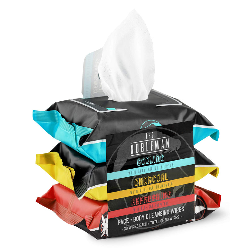 [Australia] - Men's Assorted Cleansing Wipes- Cooling/Charcoal/Refreshing - 3 Pack ( 90ct ) 