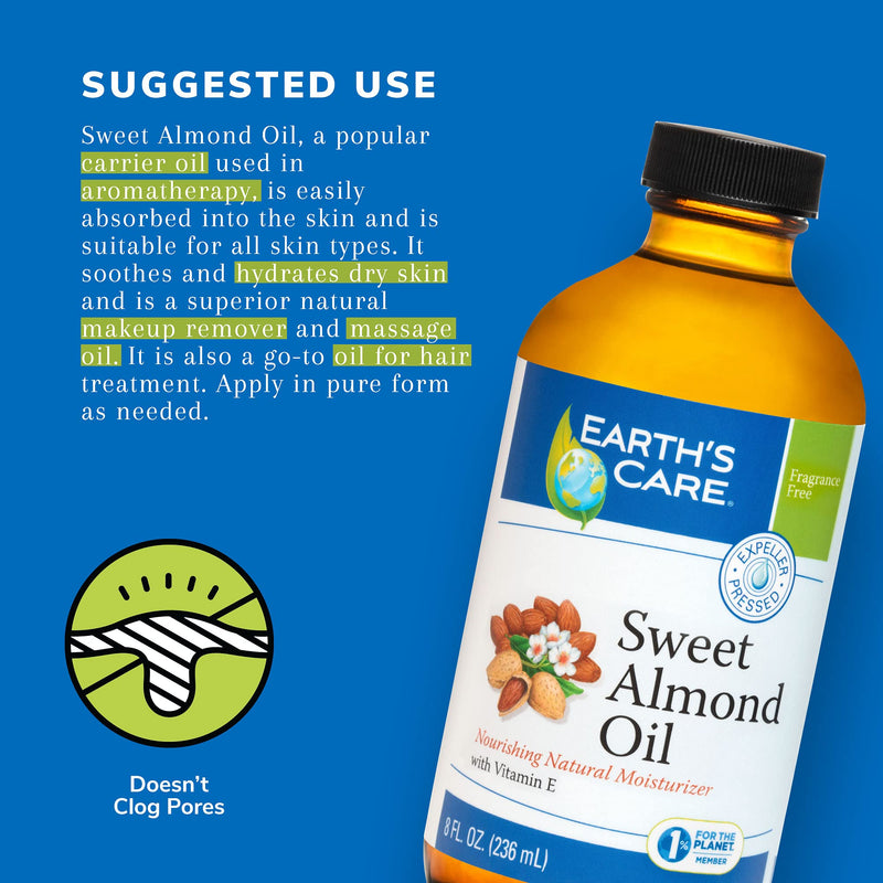[Australia] - Earth’s Care Sweet Almond Oil - Expeller Pressed Almond Oil for Skin and Hair 8 FL. OZ. 