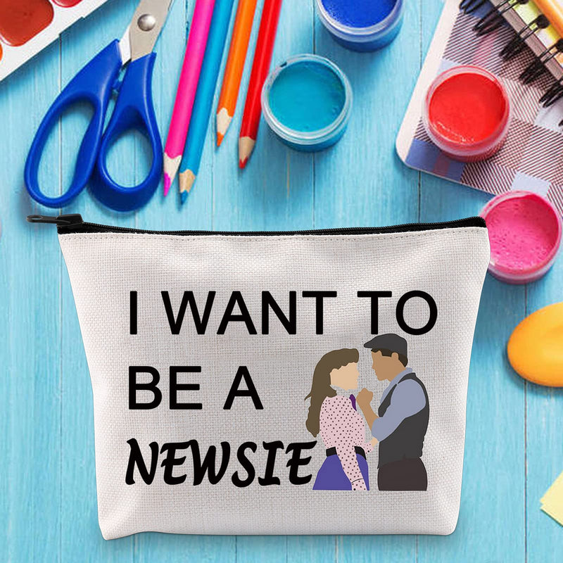 [Australia] - LEVLO Newsies Fans Cosmetic Make Up Bag Newsies Musical Theatre Inspired Gift I Want To Be A Newsie Newsies Makeup Zipper Pouch Bag For Friend Family, To Be A Newsie, 