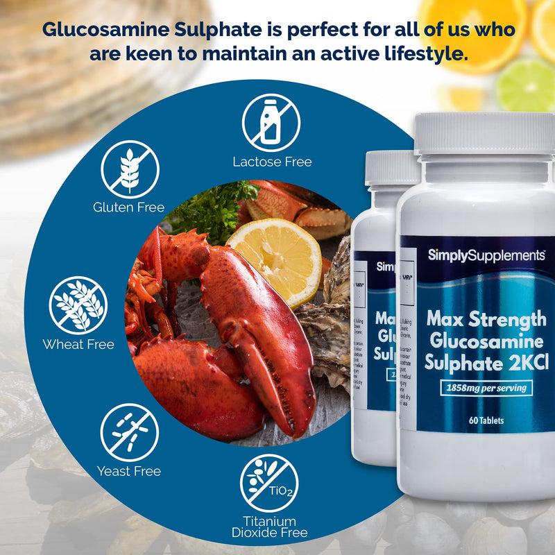 [Australia] - Maximum Strength Glucosamine Sulphate 2KCl | 1858mg Per Serving | 2 x 60 Tablet Bottles = 120 Tablets Total | Manufactured in The UK 