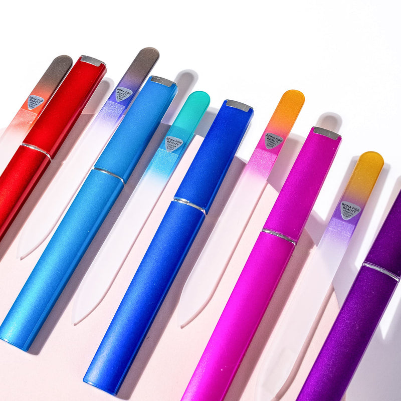 [Australia] - Glass Files for Nails, Manicure Glass Fingernail Files with Cases, Gentle Precision Filing, Leaves Nails Smooth - 5-Piece Bona Fide Beauty Premium Czech Glass Files Aqua Green 