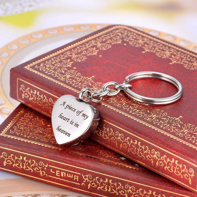 [Australia] - HooAMI "A piece of my heart is in heaven" Heart Cremation Urn Keychain Keepsake with Velvet Pouch & Fill Kit A piece of my heart is in heaven 