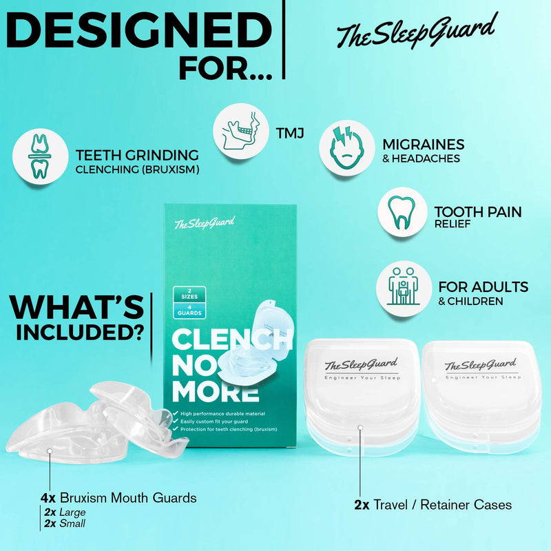 [Australia] - TheSleepGuard Mouth Guard for Teeth Grinding [Pack of 4] Best Gum Shield for Grinding Teeth & Clenching at Night | Mouth Guard for Sleeping, Bruxism & TMJ Relief | Night Guard for Adults & Kids 