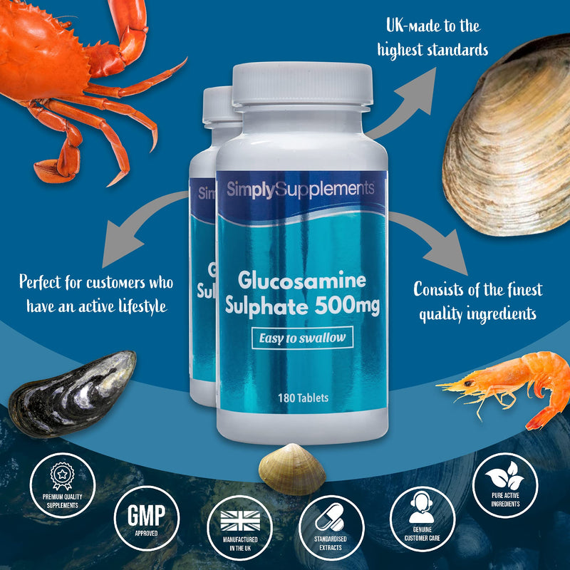 [Australia] - Easy to Swallow Glucosamine 500mg | Active Lifestyle Support | 2X 180 Tablets | Manufactured in The UK 