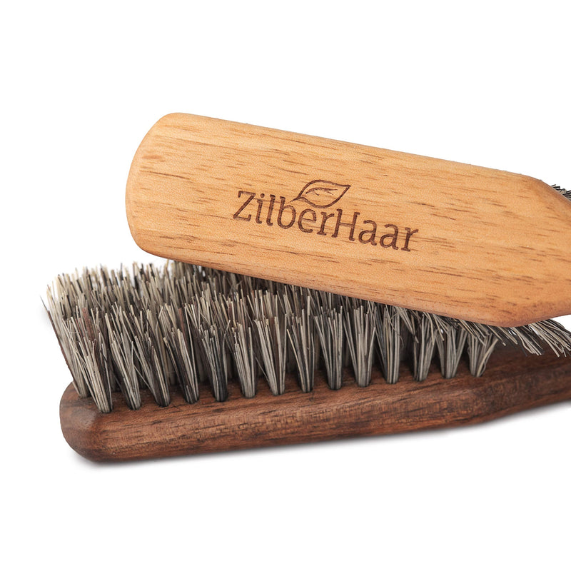 [Australia] - ZilberHaar - Regular Vegan Beard Brush - Stiff Natural Bristles, Mexican Tampico Fiber and Oiled Walnut Wood - Animal-Free Beard Grooming Brush for Men - Made in Germany 