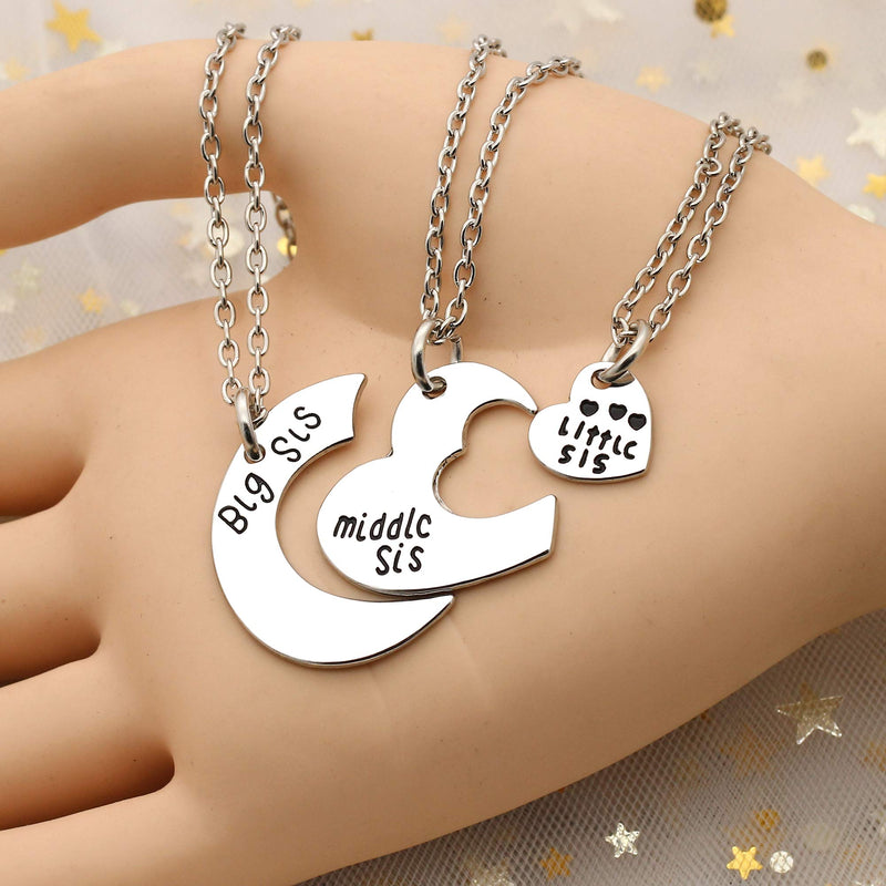 [Australia] - AGR8T 3pcs Pendant Necklace Set Big Middle Little Sister Charm Broken Heart Gifts for Sister Best Friend 