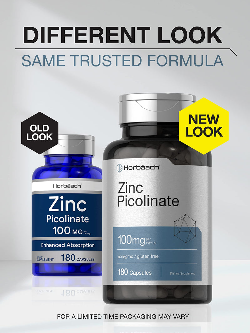 [Australia] - Zinc Picolinate 100mg | 180 Capsules | High Potency | Non-GMO, Gluten Free | Zinc Supplement | by Horbaach 