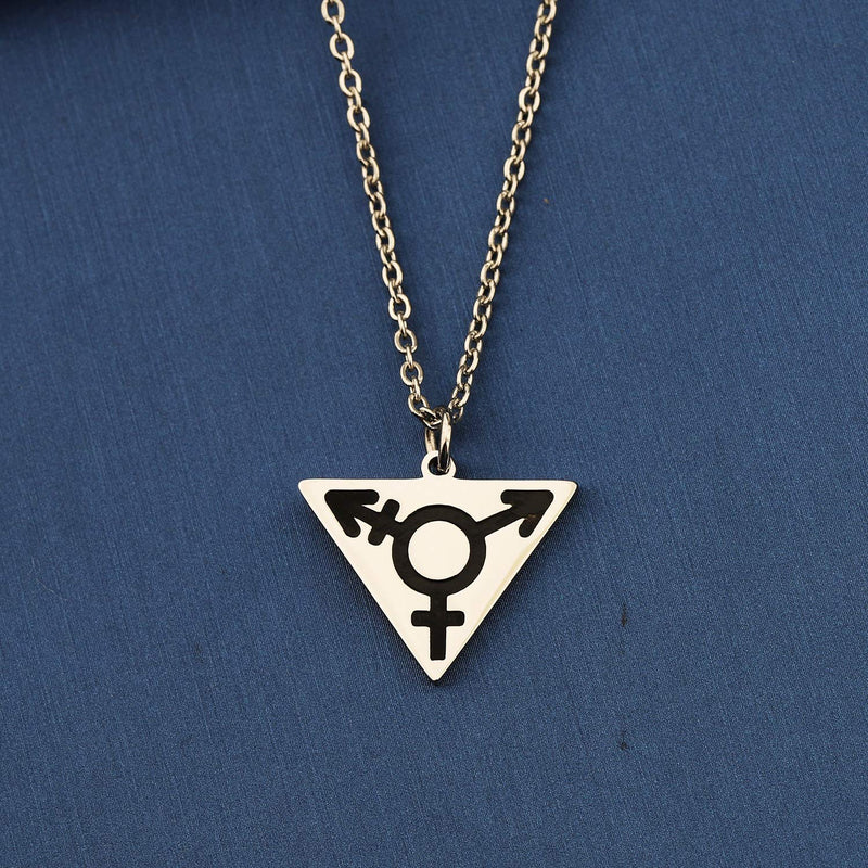 [Australia] - MYOSPARK Transgender Symbol LGBT Gay Triangle Pendant Necklace FTM MTF Transgender Pride Jewelry Bisexual Gay Lesbian Gift Transgender Triangle Necklace 