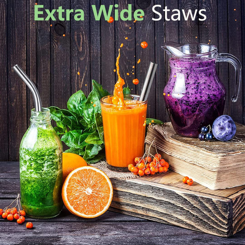 [Australia] - Stainless Steel Smoothie Straws, 0.4'' Extra Wide Reusable Metal Drinking Straws for Milkshake, Boba, Smoothie, Beverage, Set of 4 with 1 Cleaning Brush 