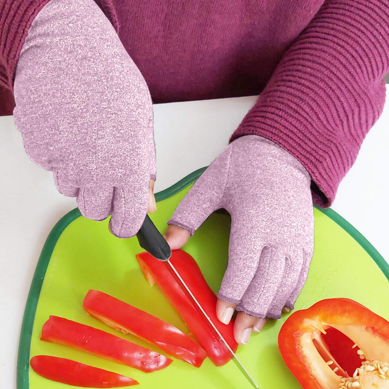 [Australia] - SyeJam Arthritis Gloves Fingerless- Rheumatoid Arthritis Compression Gloves for Pain Relief - Purple (M) 1 Pair Purple (1 Pair) + Free Ebook M (Pack of 2) 