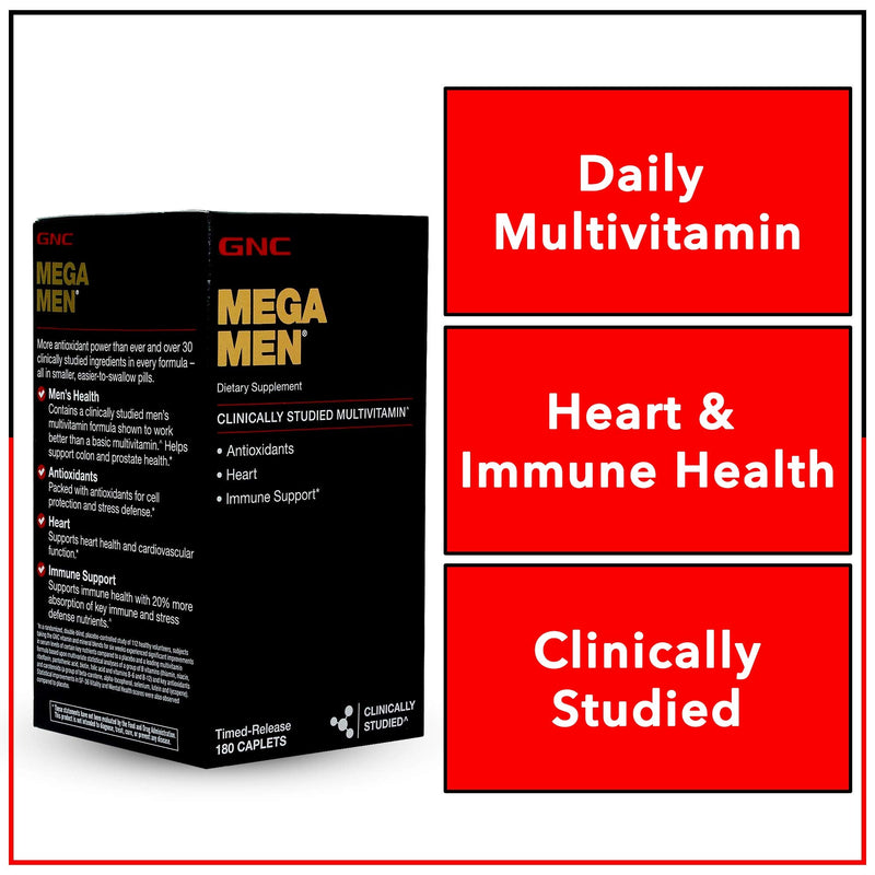 [Australia] - GNC Mega Men Multivitamin for Men, 180 Count, Antioxidants, Heart Health, and Immune Support 1 