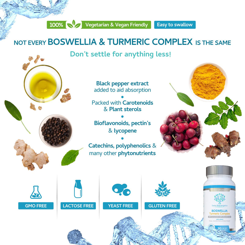 [Australia] - Boswellia & Turmeric Complex – 90 Capsules – containing Minimum 95% Curcumoids & 65% Boswellic Acid - with Added Ginger, Acerola Cherry and Black Pepper 