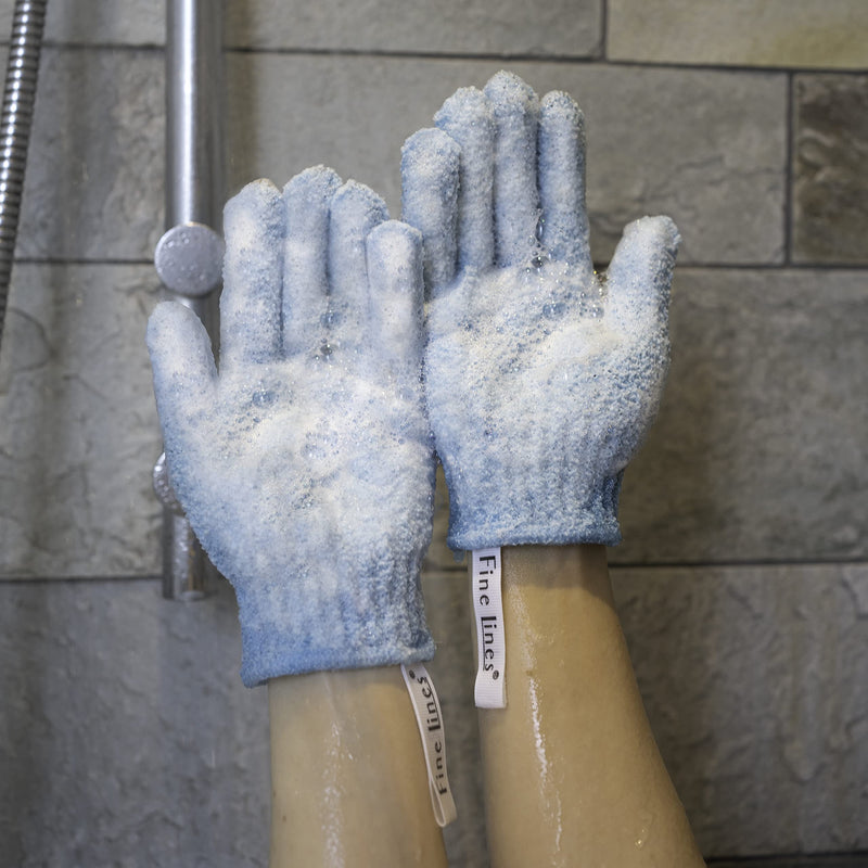 [Australia] - Exfoliating Shower Gloves with Hanging Hoops Labelled Left & Right – Prevents Bacteria Spreading – Protected Design by Fine Lines 3 Pairs with Hanging Hoop / Multi-Coloured 