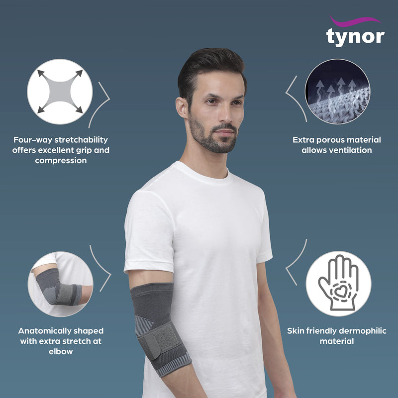 [Australia] - TYNOR Elbow Support (Elbow Brace, Sports, Compression Sleeve, Men & Women, Pain relief Support) - Medium | 1 Unit Medium (10-12) 